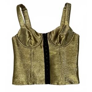 For Love & Lemons Gold Metallic Bustier Crop Top Front Hook Closure Small S